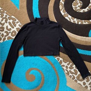Forever 21 Black Ribbed Mock Neck Turtle Neck Crop Top